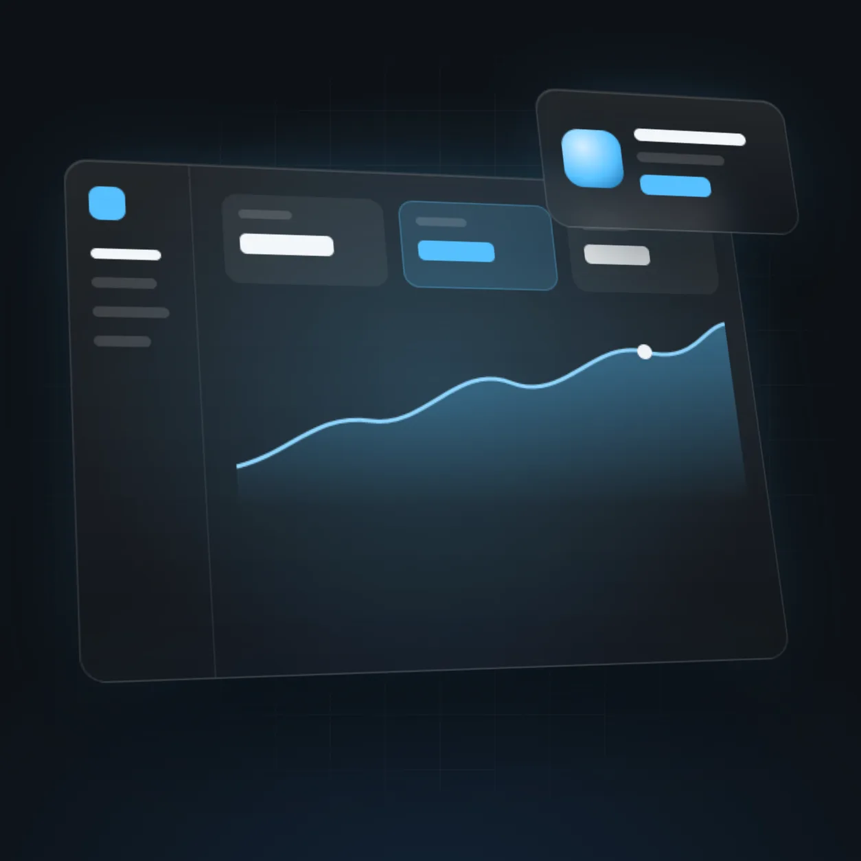 Sculptural illustration of a dashboard and a team - CRM platforms