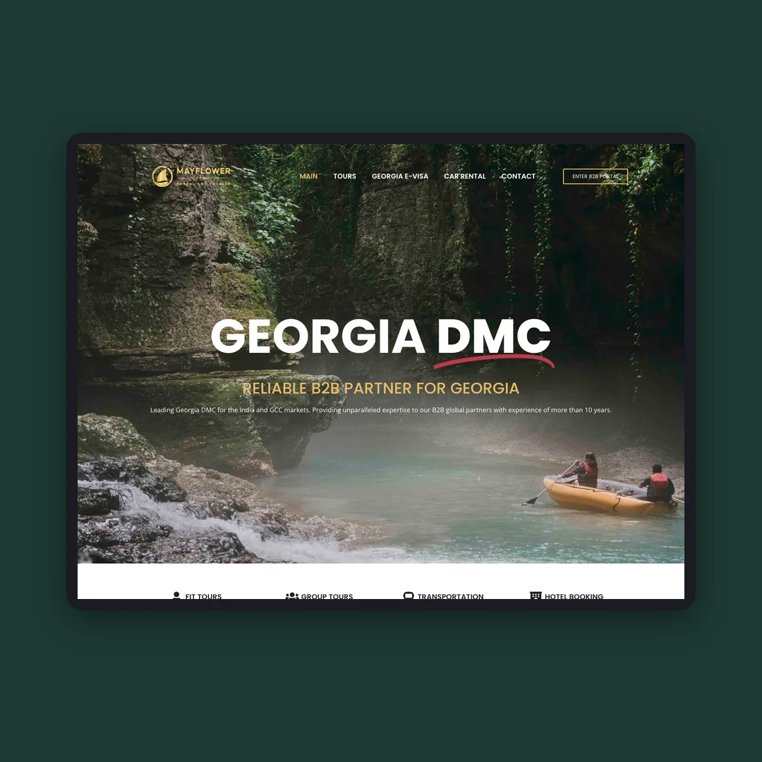 Mayflower Georgia DMC website shown on a tablet screen