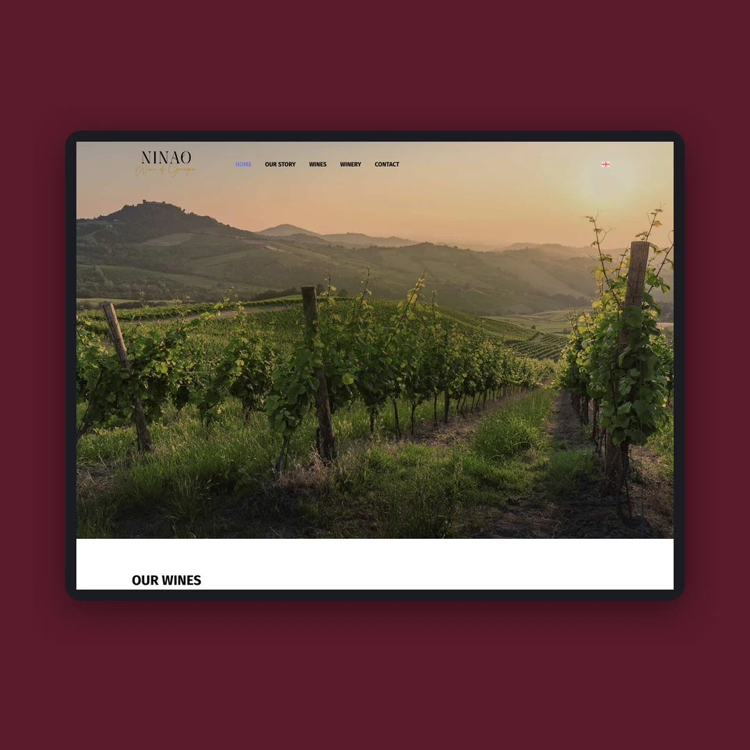 Ninao Wine website shown on a tablet screen
