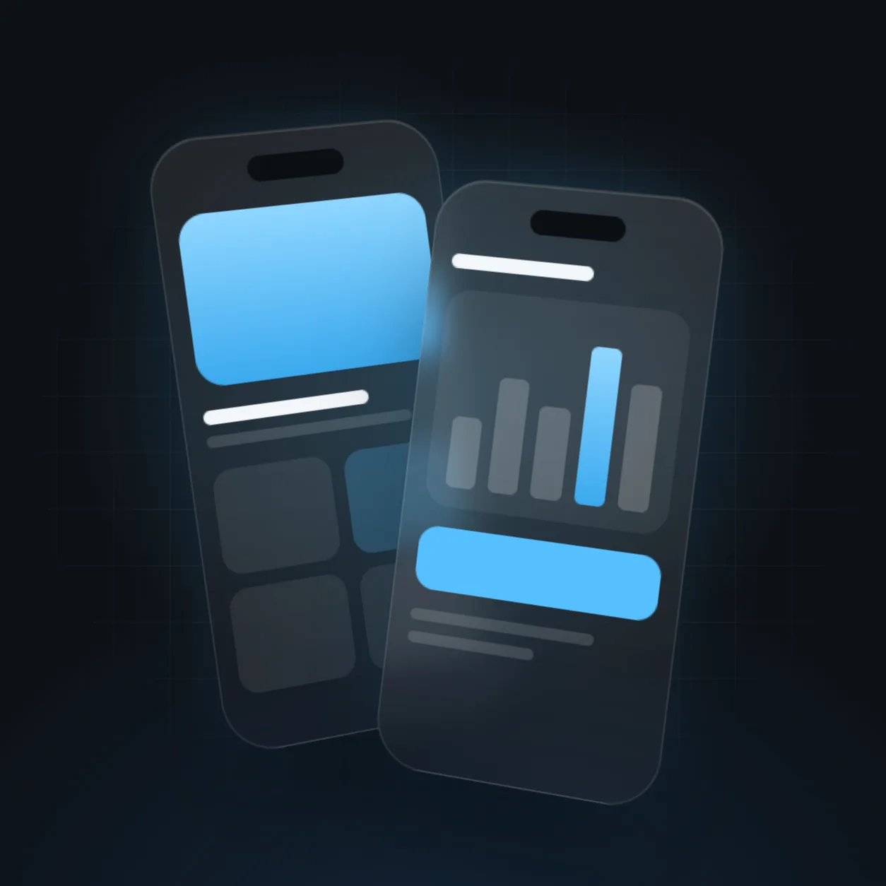 Sculptural illustration of two smartphones - mobile applications